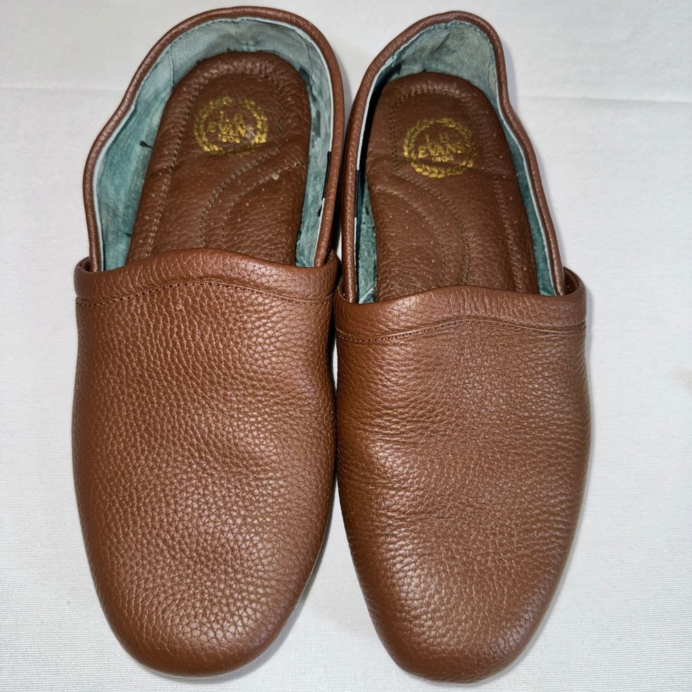 LB Evans 1804 Mens Brown Pebbled Leather Opera Slippers House Shoes 3025 Size 9M